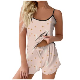 Celucke Women Summer Pajama Sets, Soft Comfortable Sleepwear Short Sleeve Button Down Nightwear Loungewear with Floral Print Shorts Home Outfit, Satin Pyjamas For Women, Pj Shorts Set