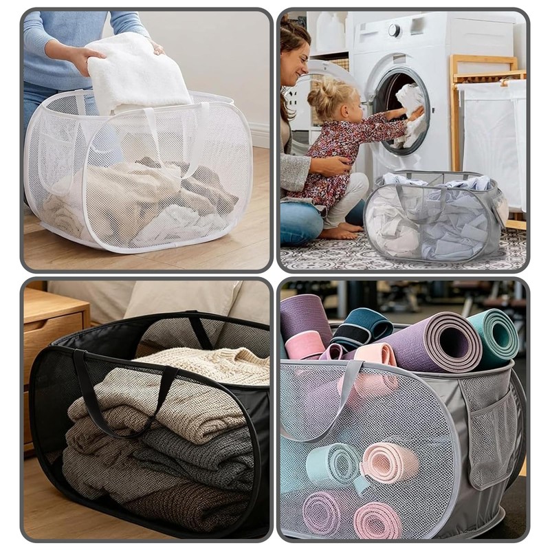 Collapsible Laundry Baskets, 3 Pack Mesh Pop-Up Laundry Hampers