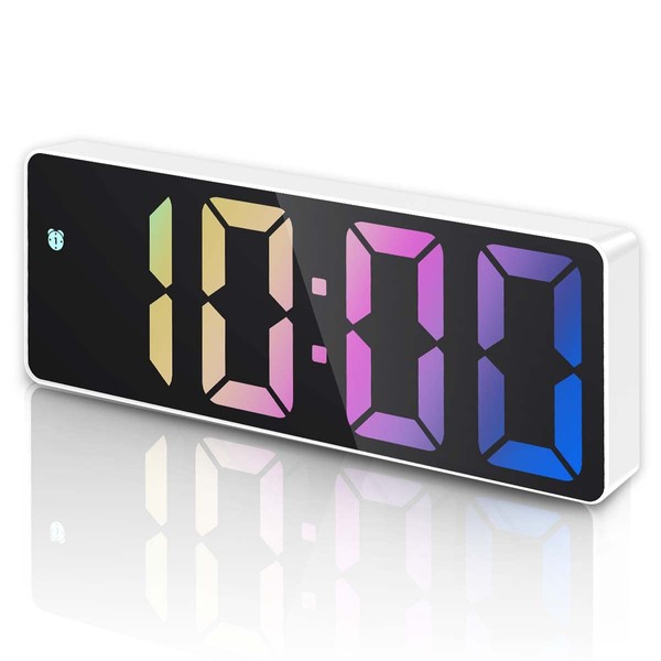 Criacr Digital Alarm Clock, Digital Alarm Clock with Colourful Numbers Display, LED Portable Alarm Clock with Temperature Display, Snooze, Voice Control Function, 3 Adjustable Brightnesses, Date,