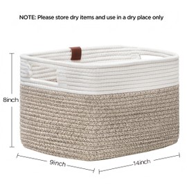 UBBCARE 4 Pack Baskets for Organizing, Woven Storage Baskets with Label for Toys and Towel, Rectangle Cotton Rope Basket with Handles, 14''L x9''W x8''H, White&Brown