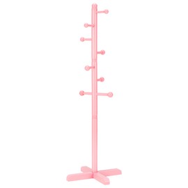 Azaeahom Cross Coat Rack Freestanding Clothing Hanger Home Racks, Wooden Coat Tree Stand with 8 Hooks 2 Adjustable Height, Easy Assembly in Entryway, Room for Hat, Umbrella etc (Pink)
