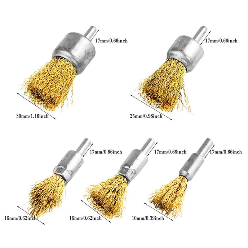 Wire Wheel Cup Brush Drill Bit Set of 9 Brass