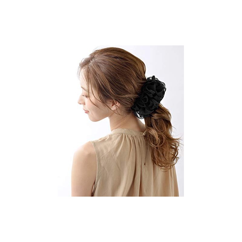 VingTAINE H-24A-BK Fluffy Chiffon Banana Clip, Simple Hair Accessories, Black
