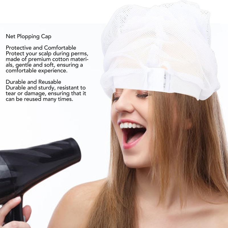 Curly Hair Drying Net Plopping Cap, Adjustable Strap Reusable Cotton
