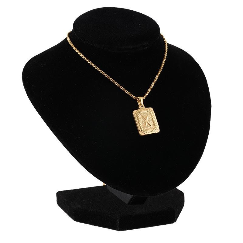 1 Piece A-Z Letter Square Pendant Necklace, Statement Trend Geometric