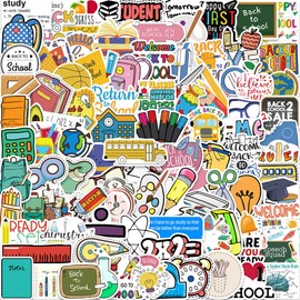 Pack of 100 Back to School Stickers for Students and Children, Colourful Science Scrapbook Sticker Packs for Laptop Water Bottles, Books, Classroom Decorations, DIY Crafts