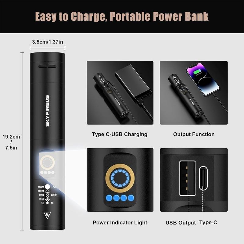 Pocket-Sized SKYFIRE 1353 Flashlight: Zoomable & Rechargeable for Emergencies, Night