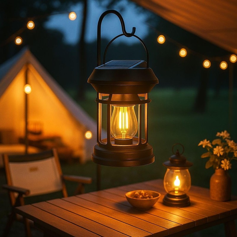 Solar Outdoor LED Lantern with Motion Sensor, Portable Hanging Light,