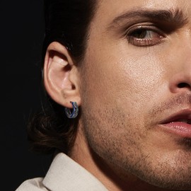 Black Rune Hoop Earrings Sterling Silver Viking Huggie Hoop Earrings Norse Viking Jewellery Gift for Men