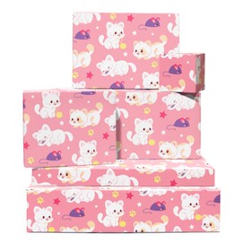 CENTRAL 23 Girls Wrapping Paper - 6 Sheets Of Pink Gift Wrap - Cat And Mouse - Paw Print Star - Cute Wrapping Paper For Birthday - Comes With Stickers - Recyclable