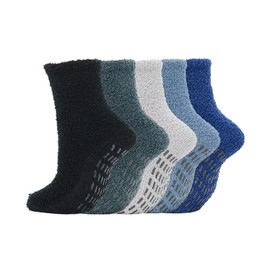 UTTPLL Calcetines peludos con agarres para hombre, calcetines esponjosos de invierno, calcetines atléticos antideslizantes, calcetines cálidos y acogedores para Navidad, 5 pares de colores mezclados., Talla única