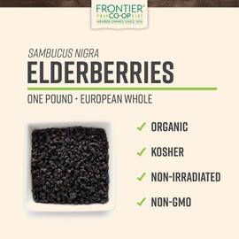 Frontier Co-op Dried Elderberries Organic, 2lb Bulk Bag, Whole Berries - Kosher and Non-GMO Dried Fruit for Elderberry Syrup, Tea and Powder