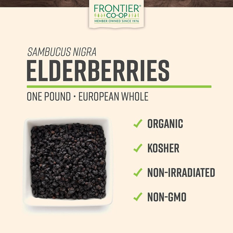 Frontier Co-op Dried Elderberries Organic, 2lb Bulk Bag, Whole Berries
