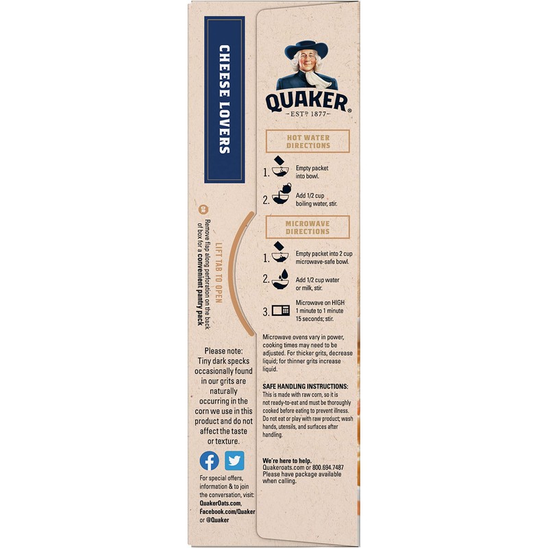 Quaker Instant Grits, Cheese Lovers Variety Pack, 0.98oz Packets (10