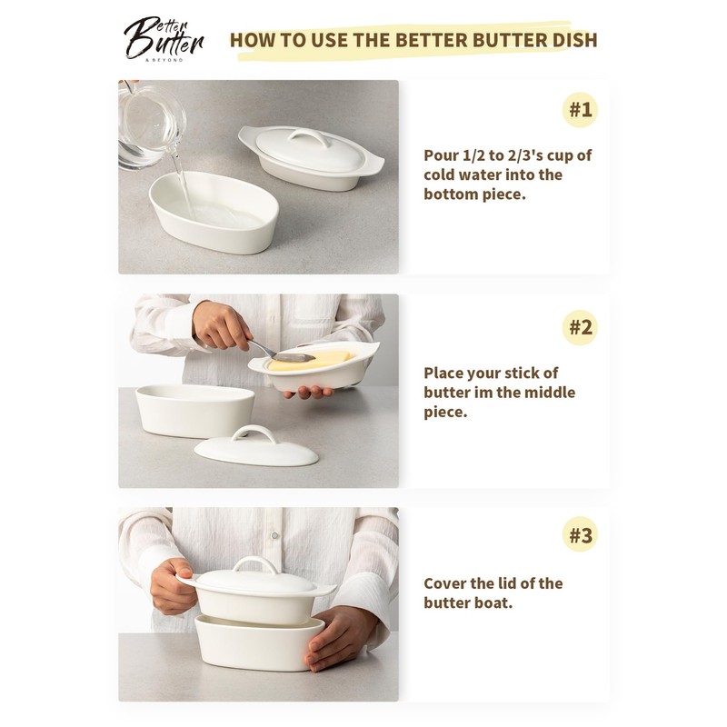 3PCS Large Butter Dish with Lid, Porcelain Butter Keeper with