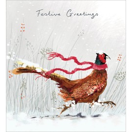 Woodmansterne Artistic Charity Christmas Cards - Festive Pheasant in Scarf - Eco-Friendly & Recyclable - Pack of 5 Cards