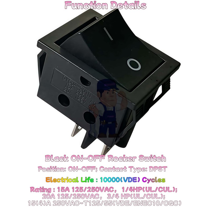 Rocker Switch 15A-20A 125-250V AC 4 Pins 2 Position Toggle
