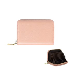 PORRASSO Credit Card Holder Genuine Leather Coin Purse RFID Blocking Portable Change Pouch Card Case for Men Women Pink