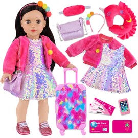 ZITA ELEMENT 18 Inch American Doll Clothes and Accessories, Doll Travel Suitcase Playset for Girls, Cute Travel Doll Clothes for 18 Inch Girl Doll(Not Include Doll & Shoes)