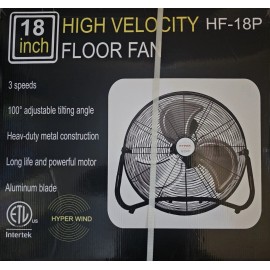 Hyper Wind 18" 3-Speed High Velocity Heavy Duty Metal Industrial Floor Fan Quiet