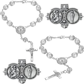 Saint Benedict 4 Pcs Car Rosary with Car St. Christopher, Auto Rosary with Mirror, Silver Accessory for Truck Bike Drivers Decoration - Color: Pink