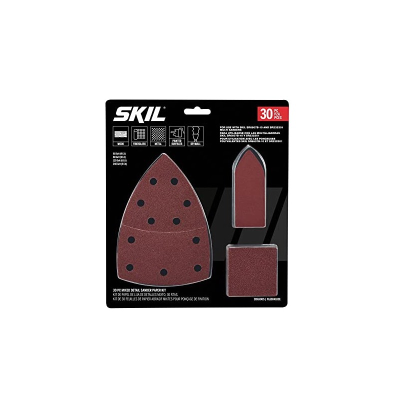 SKIL 30-Piece Mixed 60/80/120/240 Grits Detailed Sand Paper Kit for
