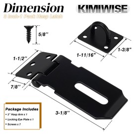 KIMIWISE 3 Inch Door Hasp Stainless Steel Hasp Latch, Heavy Duty Black Padlock for Fence Gates, Doors, and Cabinets, Brushed Surface Finish, 1 Pack