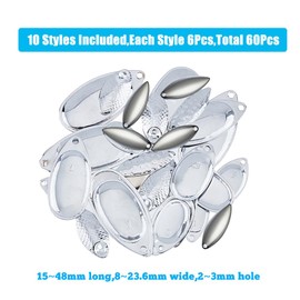 SUPERFINDINGS 60 Pieces 3 Styles Angel Spinner Bait Set 6 Sizes Oval Angel Attractor Spinner Blades 60 Pieces Spinner Bait Clevis Iron Fishing Lure DIY Accessories