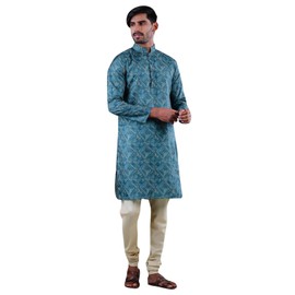 ELINA FASHION Conjunto de pijama kurta de algodón de satén indio para hombre, túnica étnica tradicional Kurta Payjama Wear.., Color verde azulado., Medium
