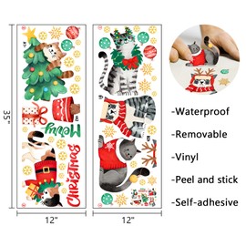 Mfault Merry Christmas Cute Cat Wall Decals Stickers, Xmas Tree Kitty Pet Decorations Kids Bedroom Art Cat Lover Gifts, Snowflake New Year 2025 Party Home Kitchen Decor Winter Holiday Gift