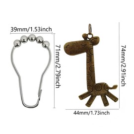 Set of 12 Decorative Giraffe Shower Curtain Hooks Rings Cute Animal Decor
