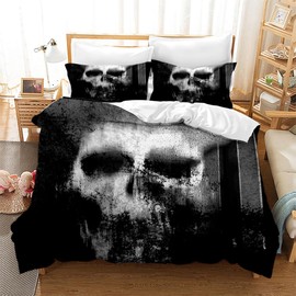 LXTOPN Bed Linen Set Horror Skull Printed Duvet Covers and 2 Pillowcases 50 x 75 cm, Microfibre Gothic Soft Duvet Cover 3-Piece with Pillowcase (Horror Skull, 220 x 240 cm)