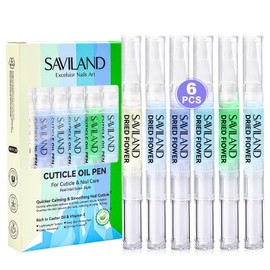 SAVILAND Soothing Cuticle Oil Pen: 6Pcs Plant-Based Nail Oil with Aloes Vitamin E Nail Strengthener Refreshing Nail Growth Serum Cuticle Softener for Moisturizing Repairing Dryness Redness Peeling