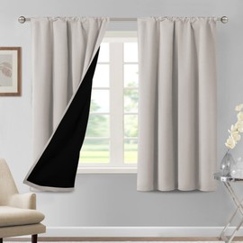 H.VERSAILTEX 100% Blackout Curtains for Bedroom 42 Inches Wide Thermal Insulated Blackout Curtains 63 Inches Long Rod Pocket Curtains with Black Liner 2 Panels Set, Pumice Stone