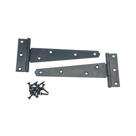 2PK 150mm Black Tee Hinges with Fixings. 6" T-Hinges for Garden Gates, Sheds and Doors. Japanned Corrosion and Weather Resistant External Hinge Pack of 2 with Screws.