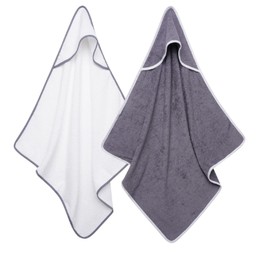 Sasma Home - 2 x Baby Hooded Towels, 100% Cotton Baby Bath Towels, Soft and absorbant Kids Towels (White/Grey)