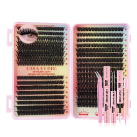 Lash Extension Kit - 640 Pcs Individual Lashes 10-16mm Fluffy D Curl Clusters Eyelashes 60D 80D 100D with Lash Bond and Seal, Tweezer & Brush, Natural Look, Easy DIY At-Home Application