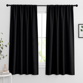 RYB HOME Black Living Room Curtains 63 inch Length, Blackout Energy Efficient Window Covering Heavy Duty Vertical Privacy Drapes for Nursery Girls Room Classroom W42 x L63 inch, 2 Panels