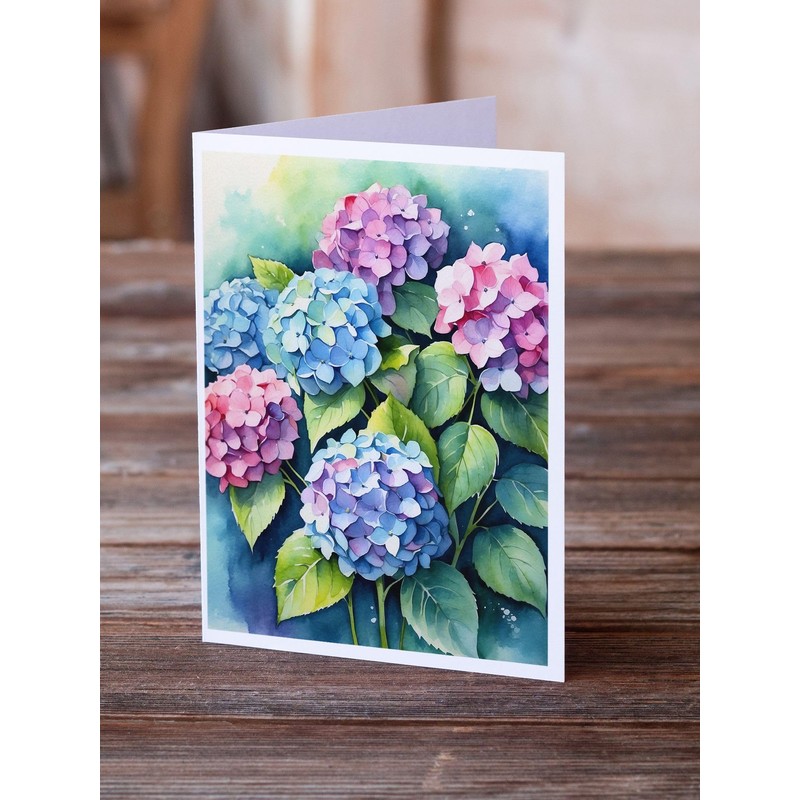 Caroline's Treasures Hydrangeas Greeting Cards Pack of 8 Blank Cards