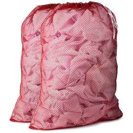 Handy Laundry Bolsa de lavandería de Malla Comercial: Material de Malla Resistente con Cierre de cordón. Lavandería de Malla Lavable a máquina Ideal (24 x 36 | Rojo | Paquete de 2)