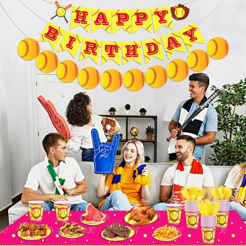 Softball Birthday Party Decorations,Softball Party Supplies Decor Included Softball Theme