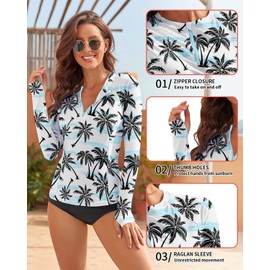 WOWENY Women's Rash Guard UPF 50+ Long Sleeve Swimsuits Thumb Holes Surfing Swim Top Swimsuit Bathing Suit