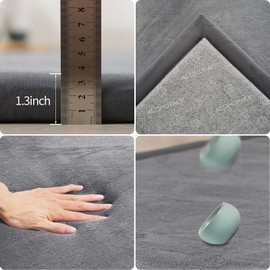 ACOMOPACK Baby Play Mat for Floor 1.3" Thick Memory Foam 50x50 Soft Velvet Playpen Mat for Kids,Infants,Toddlers,Tummy Time Crawling Mats with Non-Slip Bottom,Yoga,Tatami,Nursery Rug（Dark Grey）