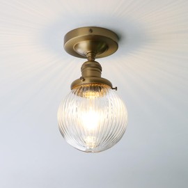 Pathson Modern Semi Flush Mount Ceiling Light Fixture with Striped Globe Glass Shade, Industrial Ceiling Lighting Lamp for Living Room Foyer Hallway Bedroom Over Kitchen Sink