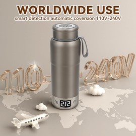 Pure Titanium Travel Kettle,Dual Voltage Portable Electric Kettle 110V-240V Smart Small Water Boiler for Tea & Coffee,12 Temperature Control,Auto Shut Off & Boil Dry Protection (Gray,520ML)