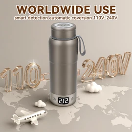 Pure Titanium Travel Kettle,Dual Voltage Portable Electric Kettle 110V-240V Smart Small Water Boiler for Tea & Coffee,12 Temperature Control,Auto Shut Off & Boil Dry Protection (Gray,520ML)
