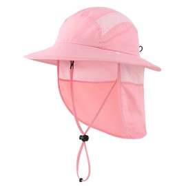 Connectile Kids' Summer UPF 50+ Flap Cap, Quick Drying, Wide Brim Sun Hat, UV Protection, Safari Hat, For Kids, Boys, Pink
