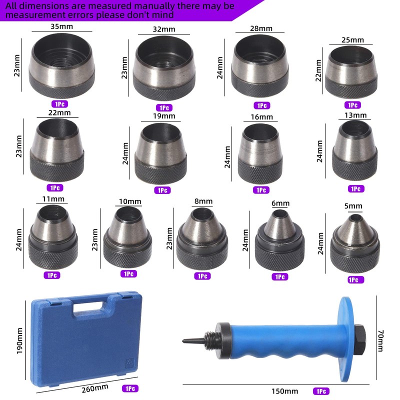 Swpeet 14Pcs 14 in 1 Gasket Hollow Punch Kit -