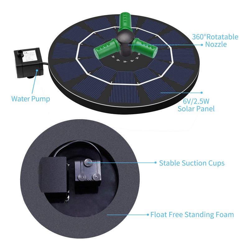 2.5W Solar Fountain Pump With 360°Rotatable Nozzle Solar-power Fountain Free