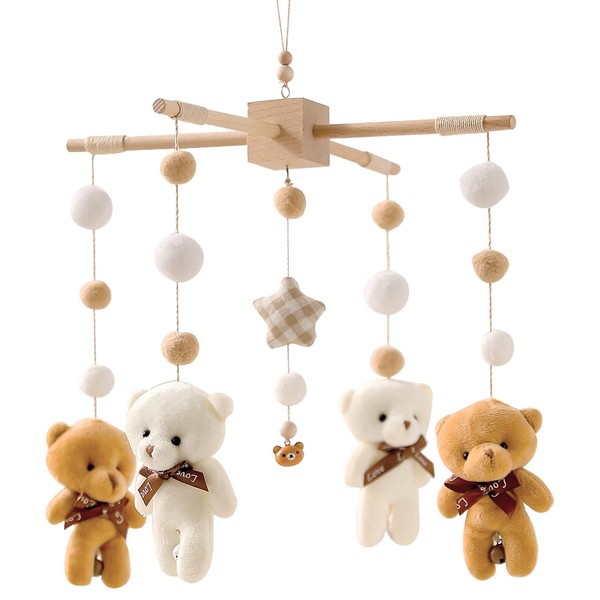 Baby Mobile Wooden Baby Crib Mobile Toy, Hanging Cot Rotary Mobile Baby Bed Wind Bell Toy, Baby Room Hanging Bed Bell Newborn Rattles Mobile Pendant for Newborn Children Toddler Home Decor Ornament